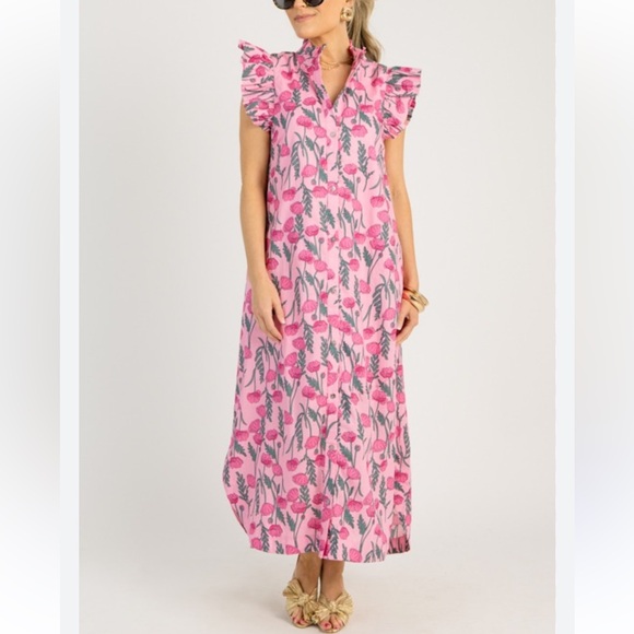 Entro Pink Floral Ruffle Midi Dress - Picture 6 of 11